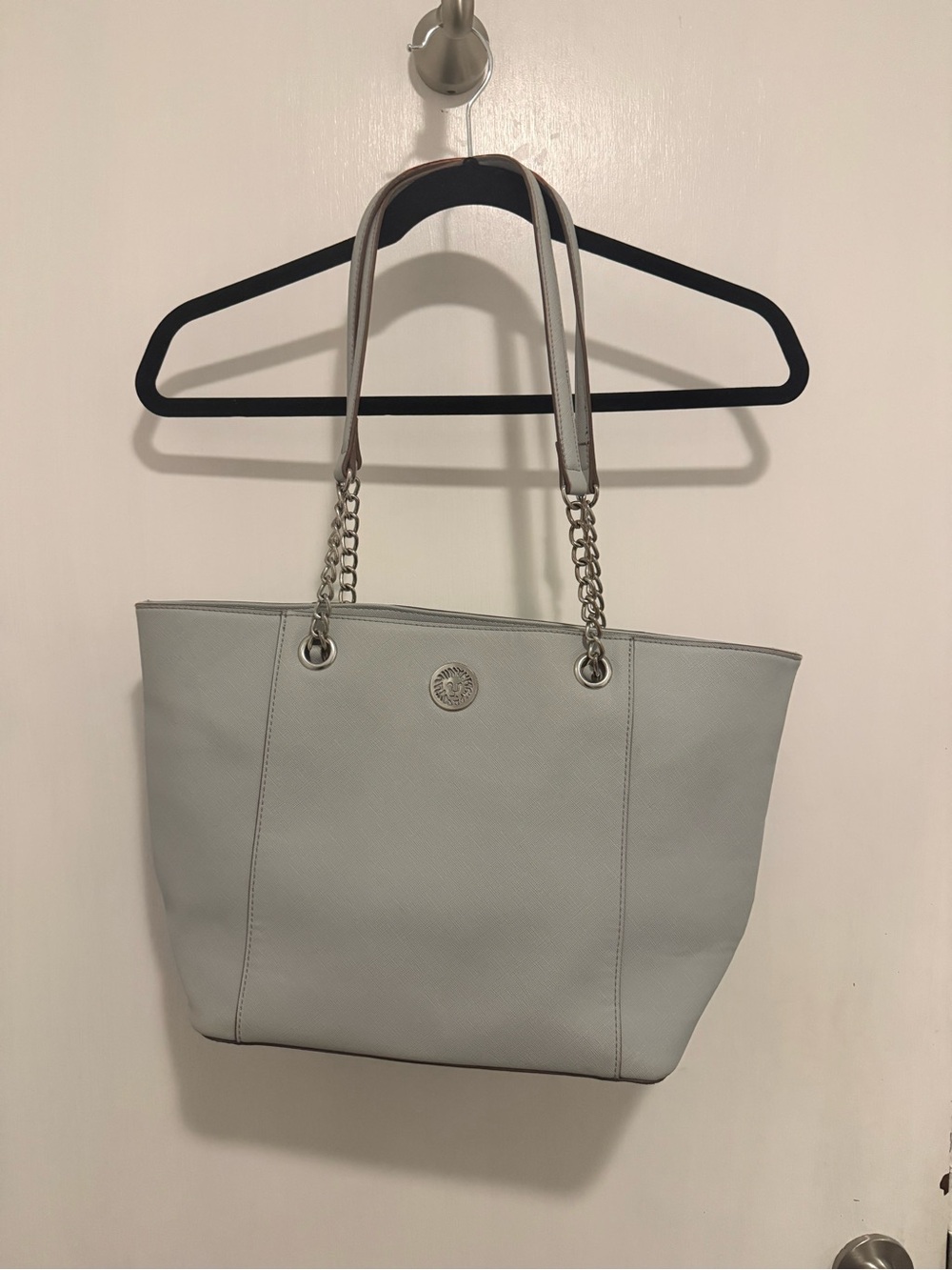 Anne Klein light gray/ blue tote with silver hardware